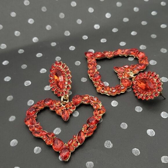 NEW BLING HEART RHINESTONE DANGLE STUD EARRINGS VALENTINE'S DAY - Picture 5 of 9